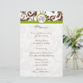 Menu Brown et Apple Green Mariage damassé (Debout devant)