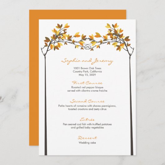 Menu Brown Feuilles noués Adieu Arbres Mariage d'automn (Devant / Derrière)