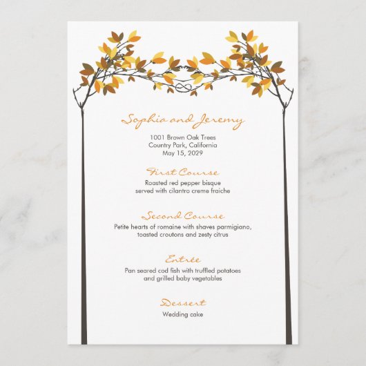 Menu Brown Feuilles noués Adieu Arbres Mariage d'automn (Devant)