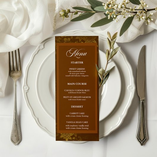 Menu Brown & Gold Elegant Floral Mariage Menu