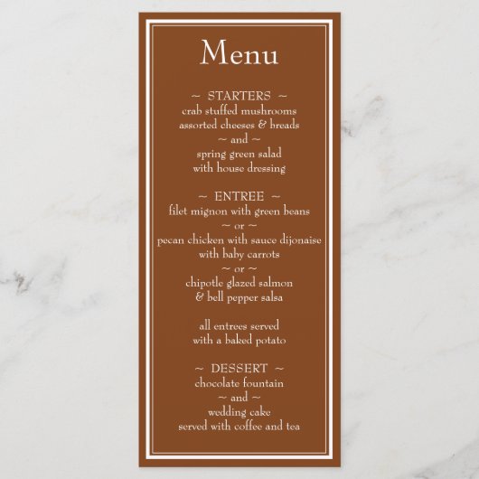 Menu Brown minimaliste moderne Mariage (Devant)