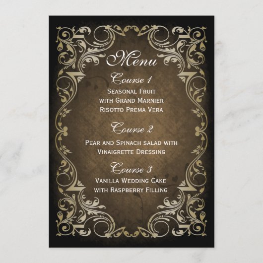 Menu Brown Ornemental Rustique Regal Et Mariage Or (Devant)