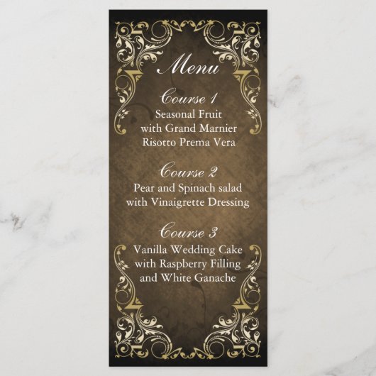 Menu Brown Ornemental Rustique Regal Et Mariage Or (Devant)