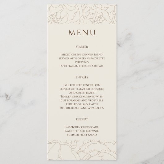 Menu Brown rose beige mariage (Devant)