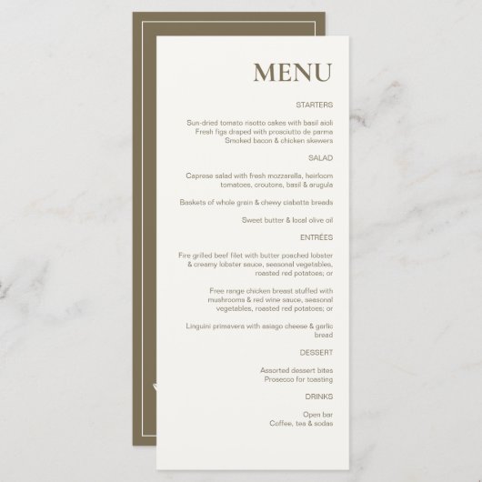 Menu Brown Rustic Chic Mariage (Devant / Derrière)