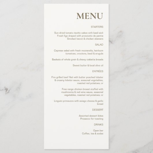 Menu Brown Rustic Chic Mariage (Devant)