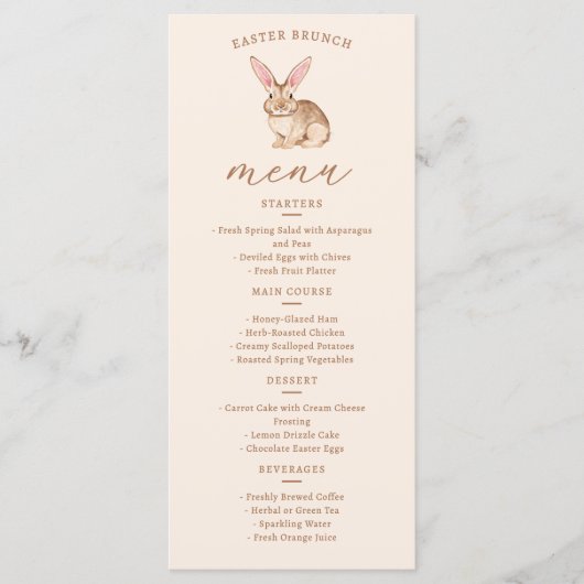 Menu Brown Watercolor Bunny With Ears On Beige Easter (Devant)