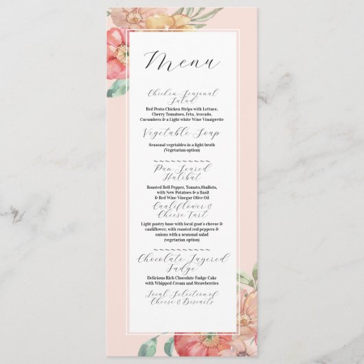 Menu Bruiloft Zomer Bloemen Waterverf Receptie (Voorkant)