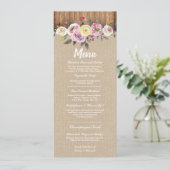 Menu Bruiloftsreceptie Rustieke Jute Hout Bloem (Staand voorkant)