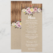 Menu Bruiloftsreceptie Rustieke Jute Hout Bloem (Voorkant / Achterkant)