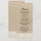 Menu Bruiloftsreceptie Rustieke Jute Kant Winter (Voorkant / Achterkant)