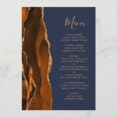 Menu Brûlé Orange Gold Agate Marine Mariage bleu (Devant)