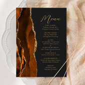 Menu Brûlé Orange Or Agate moderne Script Mariage foncé
