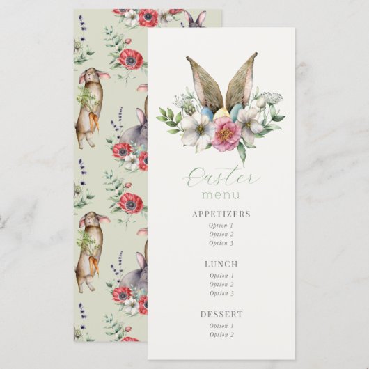 Menu Brunch de Pâques de Lapin Floral (Devant / Derrière)