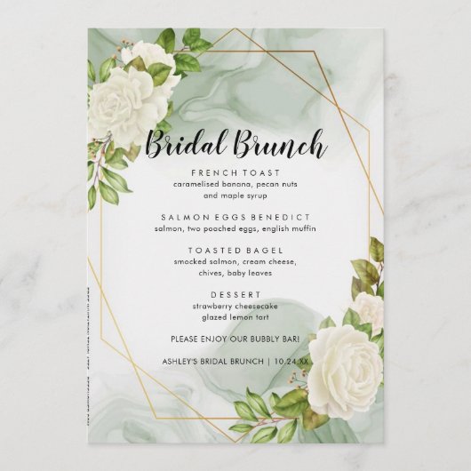 Menu Brunch Floral Bridal Roses Blanches (Devant)