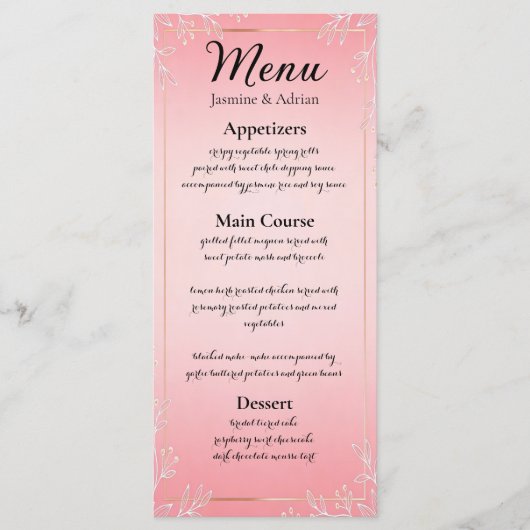 Menu Bubblegum Blush Wedding (Devant)