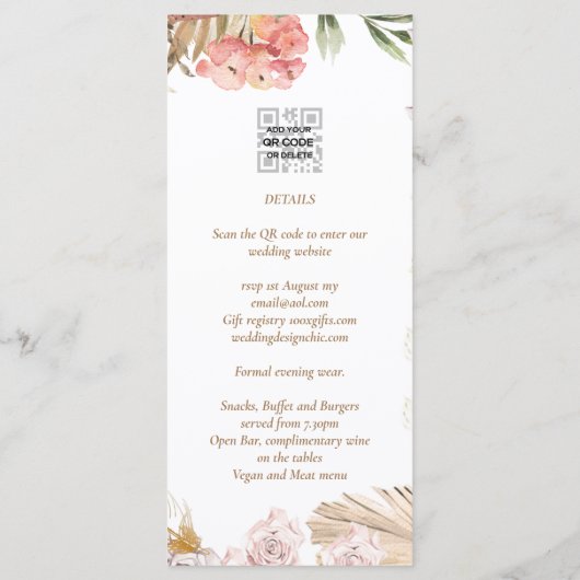 Menu BUDGET BOHO Mariage Inviter téléchargement numériq (Dos)