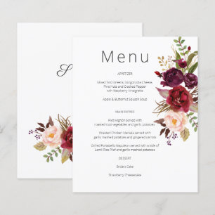 Menu Budget Bourgogne Marsala & Pink Floral - Blan