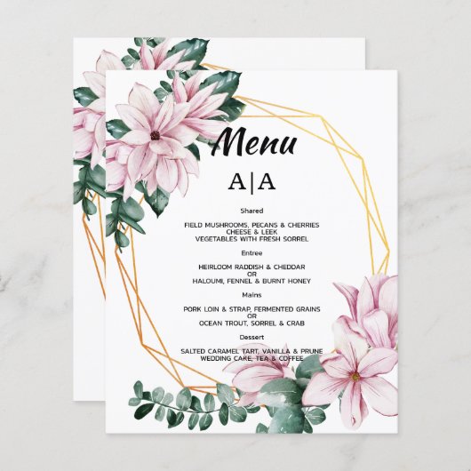 Menu Budget/Mariage/Menu plat. (Devant / Derrière)