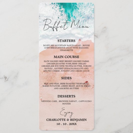 Menu Buffet de mariage de la plage côtière tropica (Devant)
