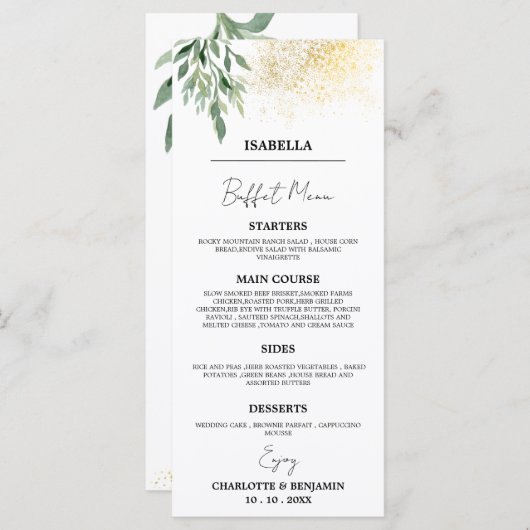 Menu Buffet de Mariage de nom d'hôte unique (Devant / Derrière)