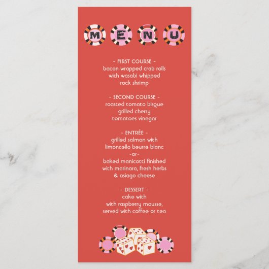 Menu Buffet Mariage Las Vegas Poker Chip Dice (Devant)