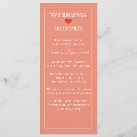 Menu Buffet Mariage Peach & Red Heart (Devant)