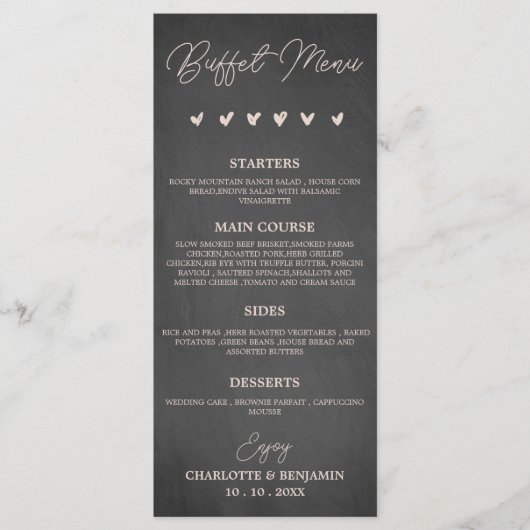 Menu Buffet Rustique Mariage Noir Charbon (Devant)