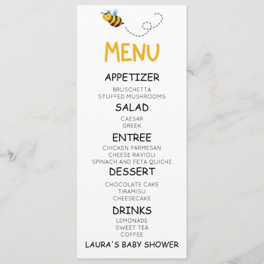 Menu Bumble jaune Abeille Miel Abeille Baby shower (Devant)