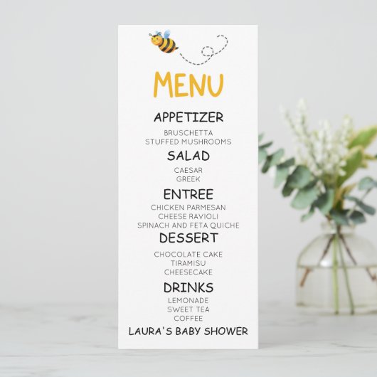 Menu Bumble jaune Abeille Miel Abeille Baby shower (Debout devant)