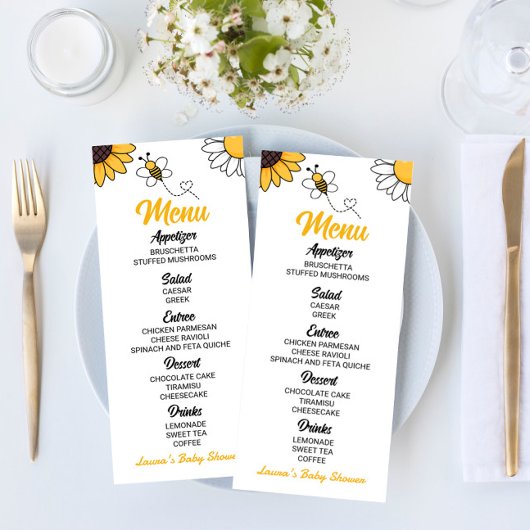 Menu Bumble jaune Abeille Miel Abeille Baby shower
