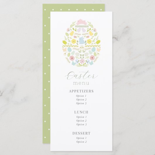 Menu Bunny d'oeufs de Pâques floraux (Devant / Derrière)