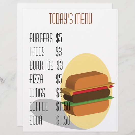 Menu Burger (Devant / Derrière)