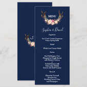 Menu Burgundy Blush Floral Frame Bleu foncé Mariage (Devant / Derrière)