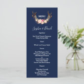 Menu Burgundy Blush Floral Frame Bleu foncé Mariage (Debout devant)
