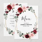 Menu Burgundy Blush Floral moderne Mariage géométrique (Devant / Derrière)