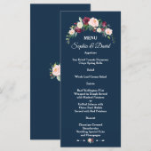 Menu Burgundy Blush Floral Navy Blue Floral Mariage (Devant / Derrière)