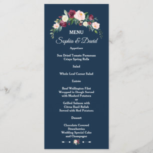 Menu Burgundy Blush Floral Navy Blue Floral Mariage