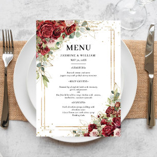 Menu Burgundy Blush Gold Green Mariage