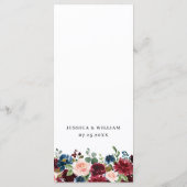 Menu Burgundy Blush Navy Roses Dîner Mariage (Dos)