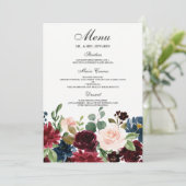 Menu Burgundy Blush Rouge Vins Fleurs Mariage moderne (Debout devant)