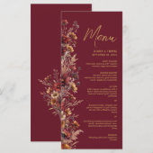 Menu Burgundy Boho Chic Wildflowers Elegant Wedding (Devant / Derrière)