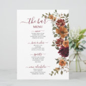 Menu Burgundy Burnt Orange Floral Mariage Boissons Bar (Debout devant)
