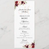 Menu Burgundy Floral Blush Script Monogram Mariage (Devant)