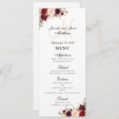 Menu Burgundy Floral Blush Script Monogram Mariage (Devant / Derrière)
