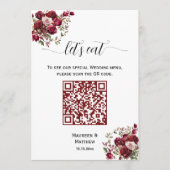 Menu Burgundy Floral Moderne Script QR Code Mariage Men (Devant)