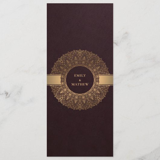 MENU BURGUNDY GOLD CLASSIC ORNATE MANDALA MARIAGE (Dos)