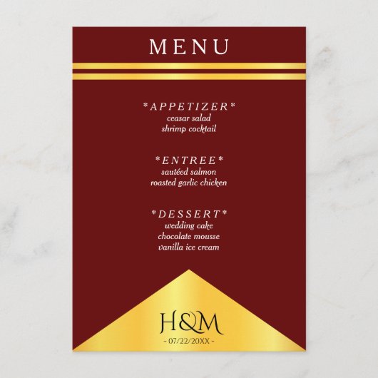 Menu Burgundy & Gold Stripe Fancy Mariage Réception (Devant)