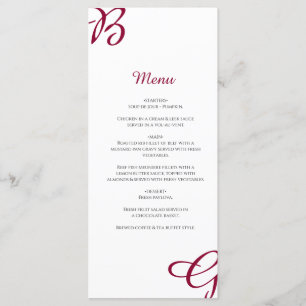 Menu Burgundy Maroon Initiales Mariage de automne d'aut