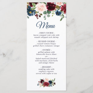 Menu Burgundy Navy Blue Blush Floral Mariage